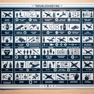 Here's the graphic for "Troubleshooting Common Model Kit Issues", which features a troubleshooting chart. The chart includes icons for common problems such as paint bleed, glue mishaps, and part misalignment, each paired with a brief solution tip. The design is user-friendly and practical, making it a helpful resource for model builders.